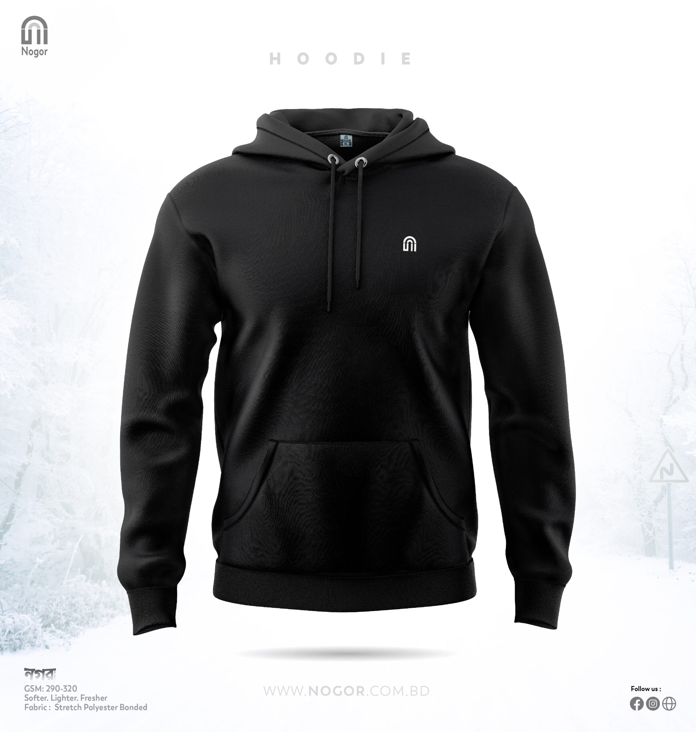 Classic Pullover Hoodie for Men Black scaled